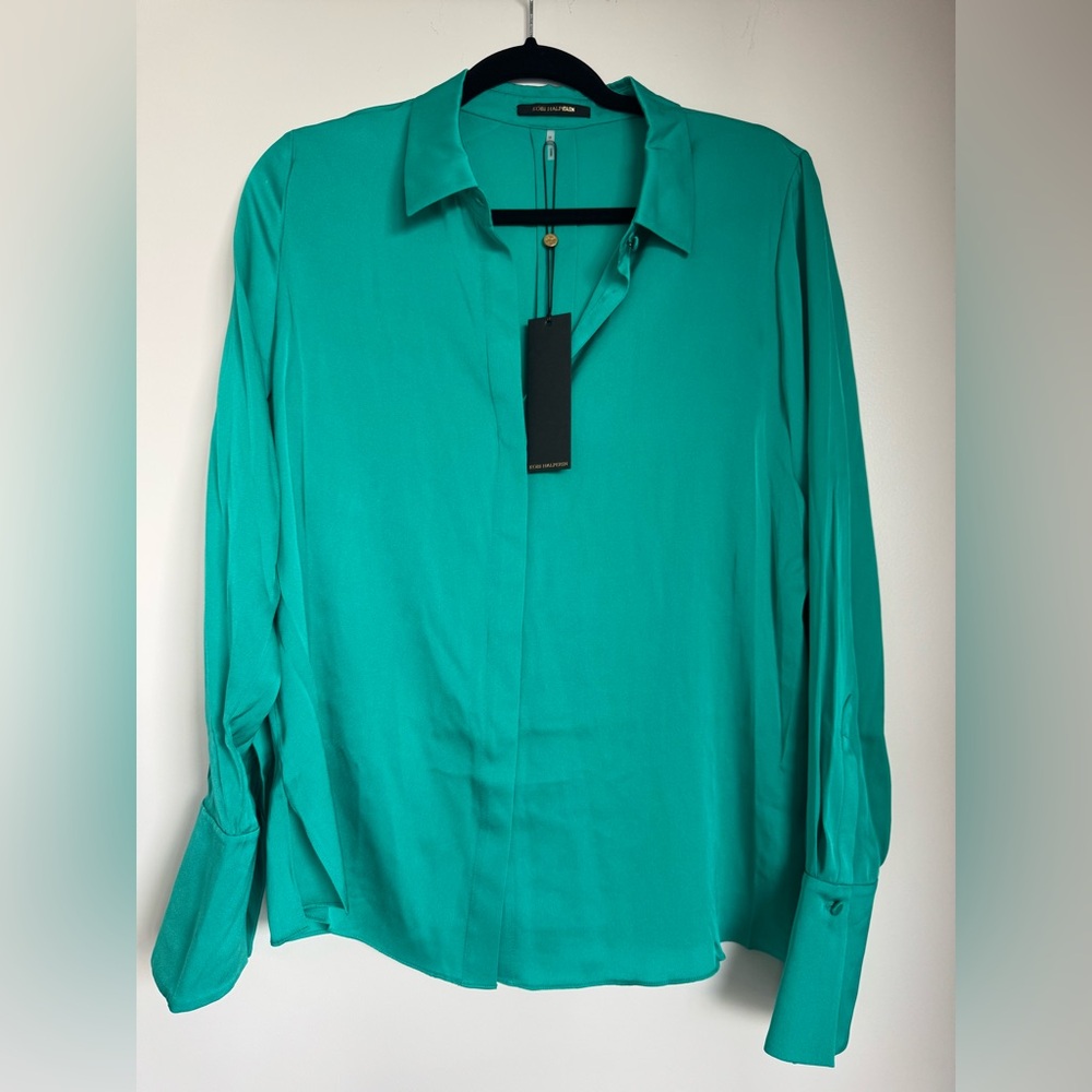 NWT Kobi Halperin Silk Dark Turquoise Blouse
